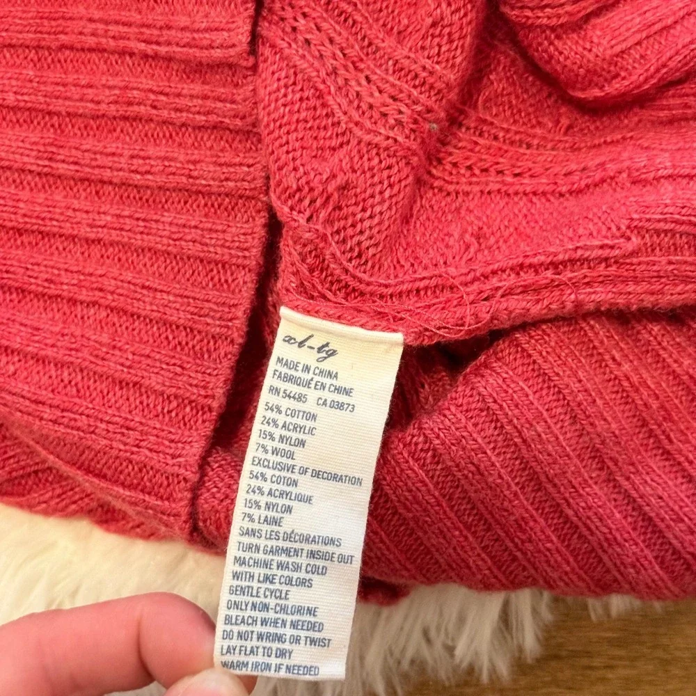 American Eagle Pink Cable Knit V-Neck Sweater Womens XL Y2K Preppy Vibe